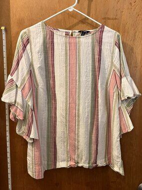 Size L - Chaps - Pink/Green/White Half Bell Sleeve Pullover